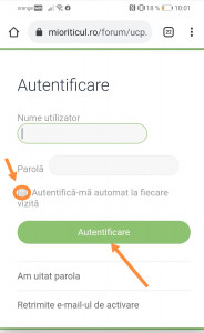 Completezi cu datele tale de AUTENTIFICARE.<br />Bifezi "Autentifică-mă automat la fiecare vizita" <br />Și apoi apeși pe Butonul VERDE Autentificare