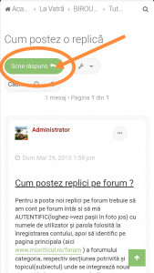 Zona din stânga sus a topicului cu Butonul verde "Post Reply" / "Scrie răspuns"
